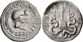 Mark Antony and Octavia, 40-35 BC. Cistophorus (Silver, 27 mm, 11.83 g, 1 h), Ephesus, summer-autumn 39. M A•NTONIVS IMP COS•DESIG ITER ET•TERT• Conjo...