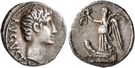 Augustus, 27 BC-AD 14. Quinarius (Silver, 13 mm, 1.67 g, 2 h), Pergamum, 27 BC. AVGVSTV[S] Bare head of Augustus to right. Rev. Victory standing left ...