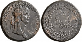 Claudius, 41-54. Sestertius (Orichalcum, 34 mm, 26.32 g, 6 h), Rome, circa 41-50. TI CLAVDIVS CAESAR AVG P M TR P IMP Laureate head of Claudius to rig...