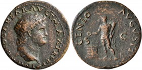 Nero, 54-68. As (Copper, 28 mm, 10.62 g, 6 h), Lugdunum, circa 66. IMP NERO CAESAR AVG P MAX TR P P P Laureate head of Nero to right, globe at point o...
