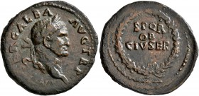 Galba, 68-69. Dupondius (Orichalcum, 30 mm, 14.42 g, 7 h), Rome. IMP SER GALBA AVG TR P Laureate head of Galba to right. Rev. S P Q R / OB / CIVSER wi...