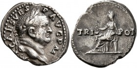Vespasian, 69-79. Denarius (Silver, 20 mm, 3.41 g, 7 h), Rome, July-December 71. IMP CAES VESP AVG P M Laureate head of Vespasian to right. Rev. TRI P...