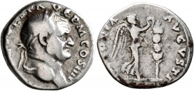 Vespasian, 69-79. Denarius (Silver, 17 mm, 2.98 g, 6 h), Rome, 72-73. [IMP CAES] VESP AVG P M COS IIII Laureate head of Vespasian to right. Rev. [VIC]...