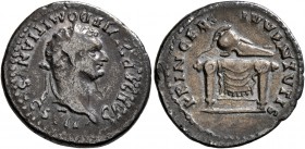 Domitian, as Caesar, 69-81. Denarius (Silver, 19 mm, 2.60 g, 6 h), Rome, 80-81. CAESAR DIVI F DOMITIANVS COS VII Laureate head of Domitian to right. R...