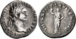 Domitian, 81-96. Denarius (Silver, 18 mm, 2.65 g, 6 h), Rome, 92-93. IMP CAES DOMIT AVG GERM P M TR P XII Laureate head of Domitian to right. Rev. IMP...