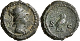 Anonymous issues, time of Domitian to Antoninus Pius, 81-161. Quadrans (Copper, 16 mm, 3.35 g, 7 h), Rome. Head of Minerva to right, wearing crested C...