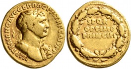 Trajan, 98-117. Aureus (Gold, 19 mm, 7.17 g, 7 h), Rome, 107. IMP TRAIANO AVG GER DAC P M TR P COS V P P Laureate bust of Trajan to right, wearing aeg...