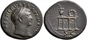 Trajan, 98-117. Semis (Orichalcum, 19 mm, 3.05 g, 7 h), Rome, circa 107-108. IMP CAES NERVA TRAIAN AVG Laureate head of Trajan to right, with slight d...
