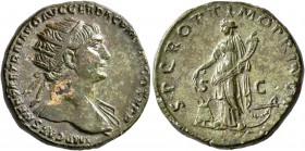 Trajan, 98-117. Dupondius (Orichalcum, 25 mm, 13.26 g, 5 h), Rome, circa 108-109/10. IMP CAES NERVAE TRAIANO AVG GER DAC P M TR P COS V P P Radiate he...
