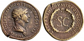 Trajan, 98-117. Dupondius (Orichalcum, 24 mm, 8.45 g, 6 h), Rome, for use in Syria, 116. IMP CAES NER TRAIANO OPTIM AVG GERM Radiate and draped bust o...