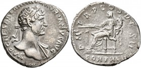 Hadrian, 117-138. Denarius (Silver, 18 mm, 3.09 g, 7 h), Rome, 117. IMP CAESAR TRAIAN HADRIANVS AVG Laureate head of Hadrian to right, with slight dra...