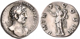 Hadrian, 117-138. Denarius (Silver, 17 mm, 3.49 g, 7 h), Rome, 119-122. IMP CAESAR TRAIAN HADRIANVS AVG Laureate bust of Hadrian to right, with slight...