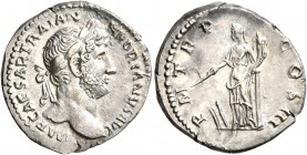 Hadrian, 117-138. Denarius (Silver, 19 mm, 3.18 g, 6 h), Rome, 119-122. IMP CAESAR TRAIAN HADRIANVS AVG Laureate head of Hadrian to right. Rev. P M TR...