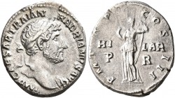 Hadrian, 117-138. Denarius (Silver, 18 mm, 3.24 g, 6 h), Rome, 119-122. IMP CAESAR TRAIAN HADRIANVS AVG Laureate head of Hadrian to right. Rev. P M TR...