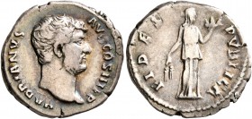 Hadrian, 117-138. Denarius (Silver, 18 mm, 3.12 g, 7 h), Rome, 134-138. HADRIANVS AVG COS III P P Bare head of Hadrian to right. Rev. FIDES PVBLICA Fi...