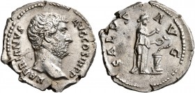 Hadrian, 117-138. Denarius (Silver, 19 mm, 2.77 g, 6 h), Rome, 134-138. HADRIANVS AVG COS III P P Bare head of Hadrian to right. Rev. SALVS AVG Salus ...