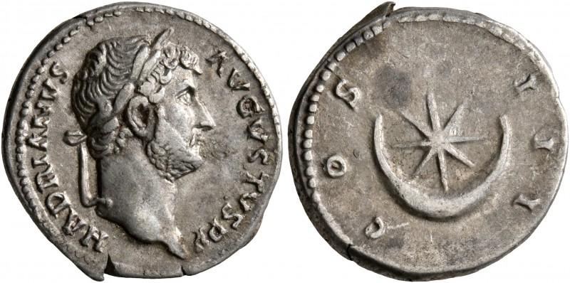 Hadrian, 117-138. Denarius (Silver, 18 mm, 3.71 g, 6 h), Rome, 134-138. HADRIANV...