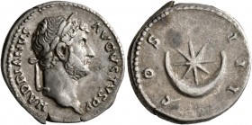 Hadrian, 117-138. Denarius (Silver, 18 mm, 3.71 g, 6 h), Rome, 134-138. HADRIANVS AVGVSTVS P P Laureate head of Hadrian to right. Rev. COS III Large c...