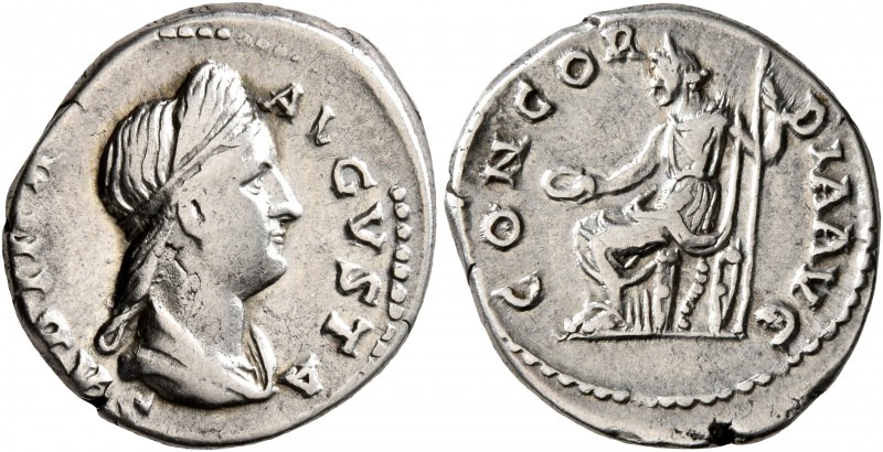 Sabina, Augusta, 128-136/7. Denarius (Silver, 17 mm, 3.40 g, 6 h), Rome. SABINA ...