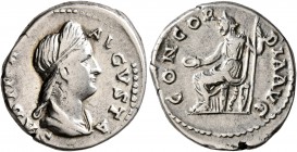 Sabina, Augusta, 128-136/7. Denarius (Silver, 17 mm, 3.40 g, 6 h), Rome. SABINA AVGVSTA Diademed and draped bust of Sabina to right. Rev. CONCORDIA AV...