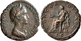 Sabina, Augusta, 128-136/7. As (Copper, 25 mm, 11.09 g, 7 h), Rome. SABINA AVGVSTA HADRIANI AVG P P Draped bust of Sabina to right, wearing wreath of ...