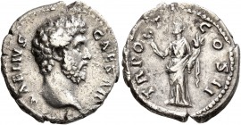 Aelius, Caesar, 136-138. Denarius (Silver, 18 mm, 3.35 g, 6 h), Rome, 137. L AELIVS CAESAR Bare head of Aelius to right. Rev. TR POT COS II Felicitas ...