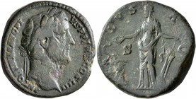 Antoninus Pius, 138-161. Sestertius (Orichalcum, 29 mm, 24.69 g, 11 h), Rome, 145-161. ANTONINVS AVG PIVS P P TR P COS IIII Laureate head of Antoninus...