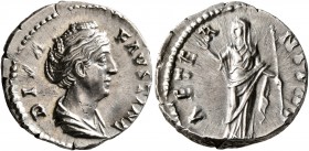 Diva Faustina Senior, died 140/1. Denarius (Silver, 18 mm, 3.52 g, 7 h), Rome. DIVA FAVSTINA Draped bust of Diva Faustina to right. Rev. AETERNITAS Ae...