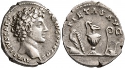 Marcus Aurelius, as Caesar, 139-161. Denarius (Silver, 17 mm, 3.34 g, 1 h), Rome, 140-144. AVRELIVS CAESAR AVG PII F COS Bare head of Marcus Aurelius ...