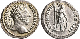 Marcus Aurelius, 161-180. Denarius (Silver, 17 mm, 3.23 g, 12 h), Rome, 163-164. ANTONINVS AVG ARMENIACVS Laureate head of Marcus Aurelius to right. R...