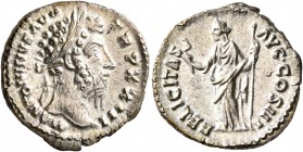 Marcus Aurelius, 161-180. Denarius (Silver, 18 mm, 3.16 g, 5 h), Rome, 168-169. M ANTONINVS AVG TR P XXIII Laureate head of Marcus Aurelius to right. ...