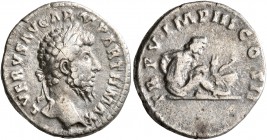 Lucius Verus, 161-169. Denarius (Silver, 18 mm, 3.13 g, 6 h), Rome, 165. L VERVS AVG ARM PARTH MAX Bare head of Lucius Verus to right. Rev. TR P V•IMP...