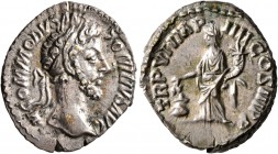 Commodus, 177-192. Denarius (Silver, 19 mm, 3.04 g, 12 h), Rome, 181. M COMMODVS ANTONINVS AVG Laureate head of Commodus to right. Rev. TR P VI IMP II...