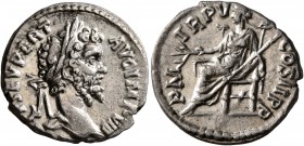 Septimius Severus, 193-211. Denarius (Silver, 19 mm, 2.67 g, 4 h), Laodicea, 197. [L SEP]T SEV PERT AVG IMP VIII Laureate head of Septimius Severus to...