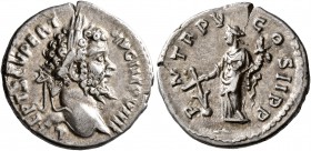 Septimius Severus, 193-211. Denarius (Silver, 19 mm, 3.03 g, 12 h), Laodicea, 197. L SEPT SEV PERT AVG IMP VIIII Laureate head of Septimius Severus to...