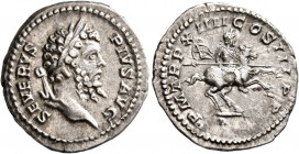 Septimius Severus, 193-211. Denarius (Silver, 20 mm, 3.60 g, 7 h), Rome, 206. SEVERVS PIVS AVG Laureate head of Septimius Severus to right. Rev. P M T...
