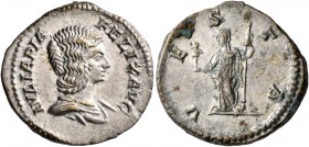 Julia Domna, Augusta, 193-217. Denarius (Silver, 19 mm, 3.19 g, 12 h), Rome, 211-217. IVLIA PIA FELIX AVG Draped bust of Julia Domna to right. Rev. VE...