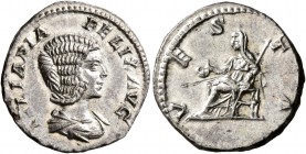 Julia Domna, Augusta, 193-217. Denarius (Silver, 17 mm, 2.61 g, 1 h), Rome, 211-217. IVLIA PIA FELIX AVG Draped bust of Julia Domna to right. Rev. VES...