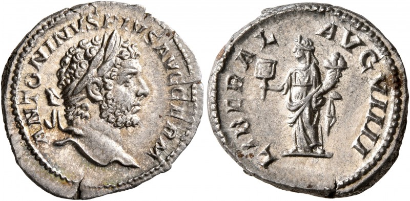 Caracalla, 198-217. Denarius (Silver, 19 mm, 3.89 g, 1 h), Rome, 215. ANTONINVS ...