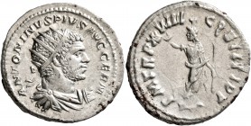 Caracalla, 198-217. Antoninianus (Silver, 23 mm, 5.38 g, 1 h), Rome, 216. ANTONINVS PIVS AVG GERM Radiate, draped and cuirassed bust of Caracalla to r...
