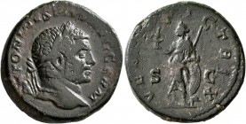 Caracalla, 198-217. As (Copper, 25 mm, 12.64 g, 12 h), Rome, 214-217. ANTONINVS PIVS AVG GERM Laureate head of Caracalla to right. Rev. VEN[VS] VICTRI...