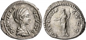 Plautilla, Augusta, 202-205. Denarius (Silver, 19 mm, 3.41 g, 12 h), Rome. PLAVTILLA AVGVSTA Draped bust of Plautilla to right. Rev. CONCORDIA AVGG Co...