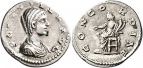 Plautilla, Augusta, 202-205. Denarius (Silver, 20 mm, 3.16 g, 1 h), Laodicea. PLAVTILLA AVG Draped bust of Plautilla to right. Rev. CONCORDIAE Concord...