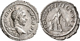 Geta, 209-211. Denarius (Silver, 20 mm, 3.03 g, 7 h), Rome, 210. P SEPT GETA PIVS AVG BRIT Laureate head of Geta to right. Rev. PONTIF TR P II COS II ...
