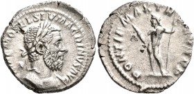 Macrinus, 217-218. Denarius (Silver, 19 mm, 3.30 g, 12 h), Rome, summer 217-early 218. IMP C M OPEL SEV MACRINVS AVG Laureate and cuirassed bust of Ma...