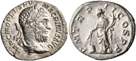 Macrinus, 217-218. Denarius (Silver, 19 mm, 3.63 g, 6 h), Rome, March-June 218. IMP C M OPEL SEV MACRINVS AVG Laureate, draped and cuirassed bust of M...