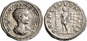 Diadumenian, as Caesar, 217-218. Denarius (Silver, 20 mm, 4.03 g, 7 h), Rome, summer 217-early 218. M OPEL ANT DIADVMENIAN CAES Bare-headed and draped...