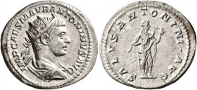 Elagabalus, 218-222. Antoninianus (Silver, 23 mm, 4.23 g, 12 h), Rome. IMP CAES M AVR ANTONINVS AVG Radiate and draped bust of Elagabalus to right, se...