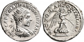 Elagabalus, 218-222. Antoninianus (Silver, 22 mm, 5.19 g, 12 h), Rome, 219-220. IMP CAES M AVR ANTONINVS AVG Radiate, draped and cuirassed bust of Ela...
