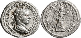 Elagabalus, 218-222. Denarius (Silver, 19 mm, 2.88 g, 7 h), Rome. IMP CAES M AVR ANTONINVS AVG Laureate, draped and cuirassed bust of Elagabalus to ri...